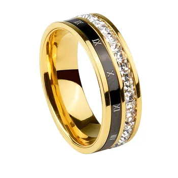 Роскошные кольца со стразами, нержавеющая сталь, золото / Серебро, Римские цифры, кольца для пальцев, женские свадебные Обручальные кольца