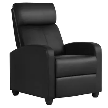 Easyfashion Кресло для кинотеатра из искусственной кожи с откидной спинкой, черное кресло для кинотеатра из искусственной кожи с откидной спинкой