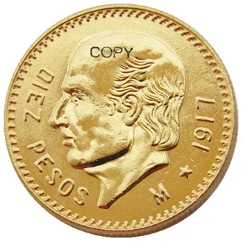 1917 Мексика 10 Песо Позолоченная копировальная монета