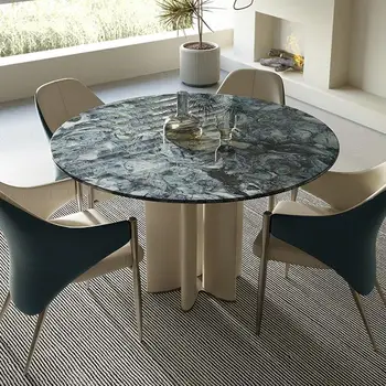 Круглый стол для столовой с устойчивым цветочным рисунком, каркас стола из доски высокой плотности, столешница из мрамора, дизайн кухонного стола с гладкой столешницей