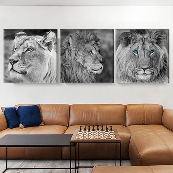Черно-белая картина на холсте с мордой льва, изображения животных в формате HD, плакаты и принты для гостиной, украшения стен в офисе Cuadros