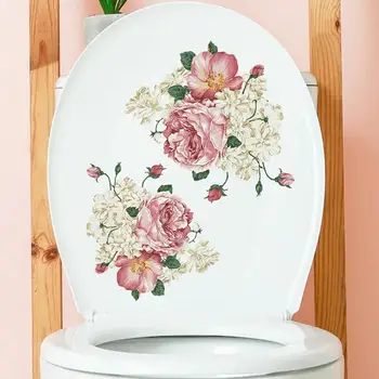 Наклейка на туалет с пионом, ручная роспись, наклейки с цветами пиона, Съемные водонепроницаемые настенные рисунки для комнаты, спальни, украшения ванной комнаты Вручную