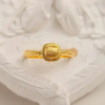 Кольцо из чистого желтого золота 24 Карат, женское Квадратное кольцо из золота 999 пробы