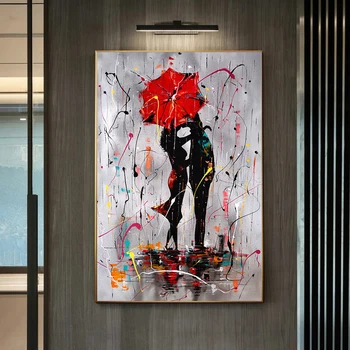 Абстрактный любовник Красный зонтик Картина маслом Холст Плакаты и принты Настенные художественные картины для украшения дома в гостиной