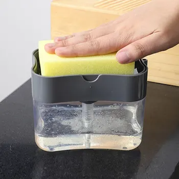 Портативный дозатор мыла, Коробка для прессования кухонных моющих средств с губкой, Автоматический дозатор жидкости, Кухонные инструменты
