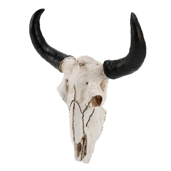 5X Череп Коровы из смолы Длиннорогий Голова Настенный Декор 3D Скульптура животного Дикой Природы Статуэтки Поделки Рога для домашнего декора