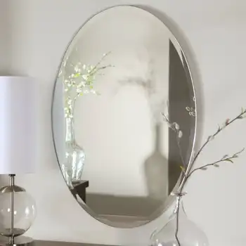 Овальное Бескаркасное зеркало для ванной комнаты 23,6 x 31,5 дюйма со скосом - подвешивается Горизонтально или вертикально