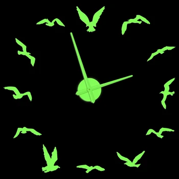 Чайка Светящиеся Большие настенные часы Fly Birds Природа Животное Домашний декор Светящиеся наклейки своими руками Бесшумные Не Тикающие часы для детской комнаты