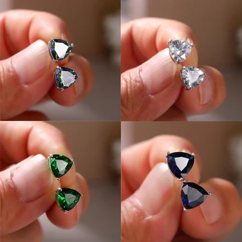 Новые минималистичные Треугольные Серьги-гвоздики с кубическим цирконием для женщин белого/разноцветного/зеленого/синего цветов, модные украшения для девочек