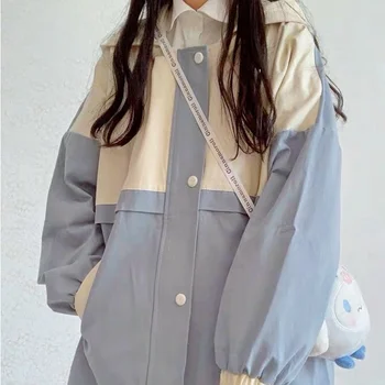 Куртки Женские 3XL, верхняя одежда в стиле пэчворк для колледжа, Милая Модная Простая Верхняя одежда для девочек, Уютная Весенняя Свободная одежда в японском стиле