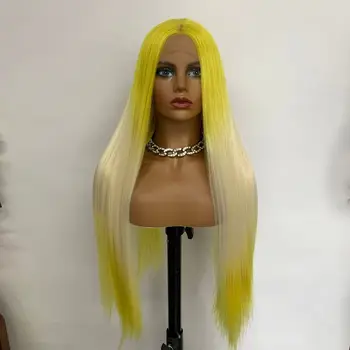 Синтетический кружевной передний парик желтого цвета 13X4, прямой прозрачный 30-дюймовый парик для косплея трансвестита, парики для женщин 180% Aiva