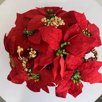 Искусственный Цветок В Горшке Праздничный Праздничный Декор Реалистичный Многоразовый Рождественский Красный Цветок В Горшке Настольный Искусственный Цветок на Рождество