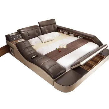 кровать из натуральной кожи с массажем / каркас двуспальной кровати king / queen size мебель для спальни camas modernas muebles de dormitorio