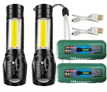 Светодиодный фонарик Перезаряжаемый USB Mini Ультраяркая портативная карманная вспышка с боковой поисковой лампой COB с высоким люменом