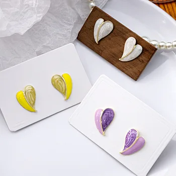 Трехцветные минималистичные французские серьги с нежным сердечком, написанные маслом, Ювелирные изделия для женщин