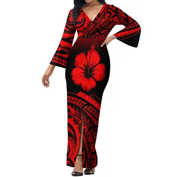 2023 Новое модное платье Макси, изготовленное на заказ полинезийское платье с V-образным вырезом, Элегантное темпераментное платье в пол, вечернее платье
